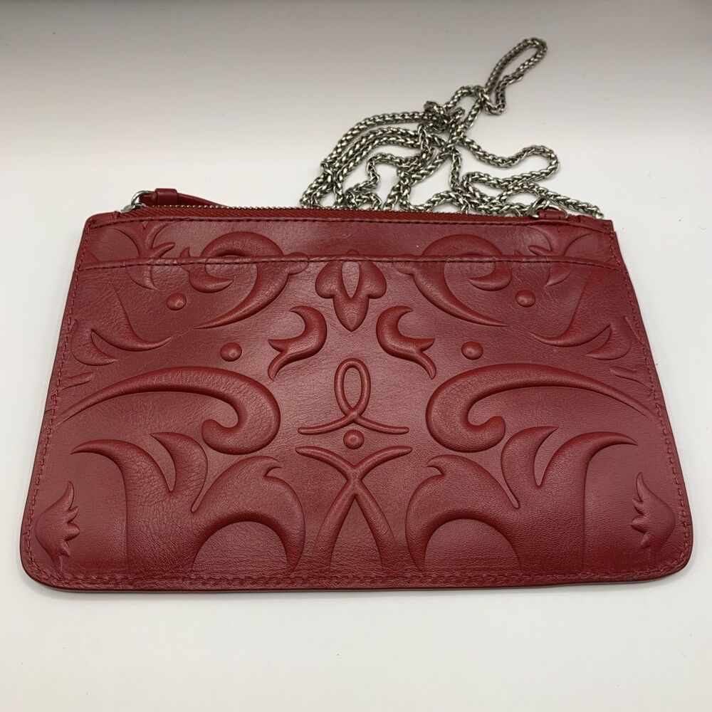 Brighton Ferrara Sangria Leather Wallet Chain Crossbody Bag Embossed Heart NWOT - Picture 5 of 11